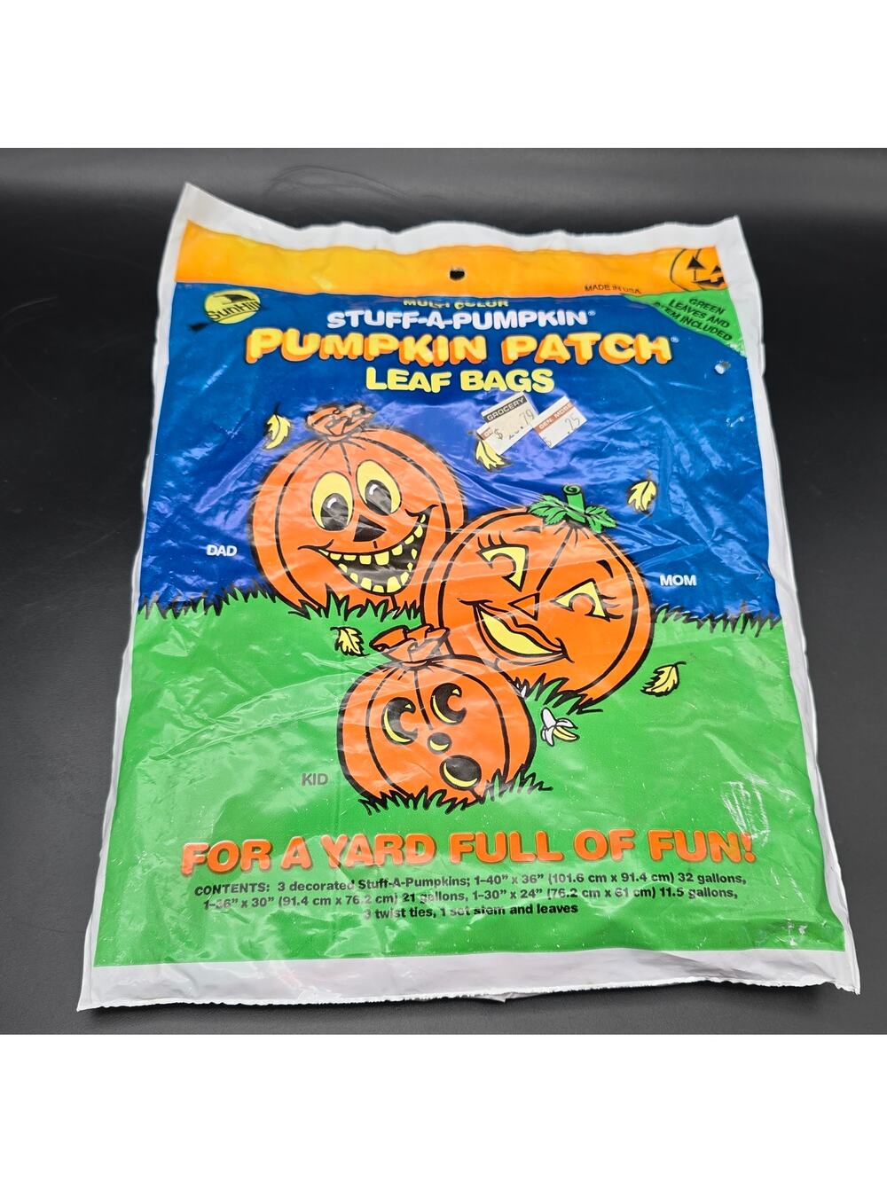 Vintage Pumpkin Jackolantern Leaf Bags 1992 Sunhill